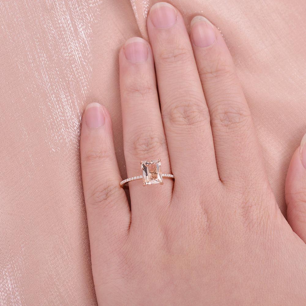 7*9mm Peachy Morganite Radiant Cut Ring - Felicegals 丨Wedding ring 丨Fashion ring 丨Diamond ring 丨Gemstone ring--Felicegals