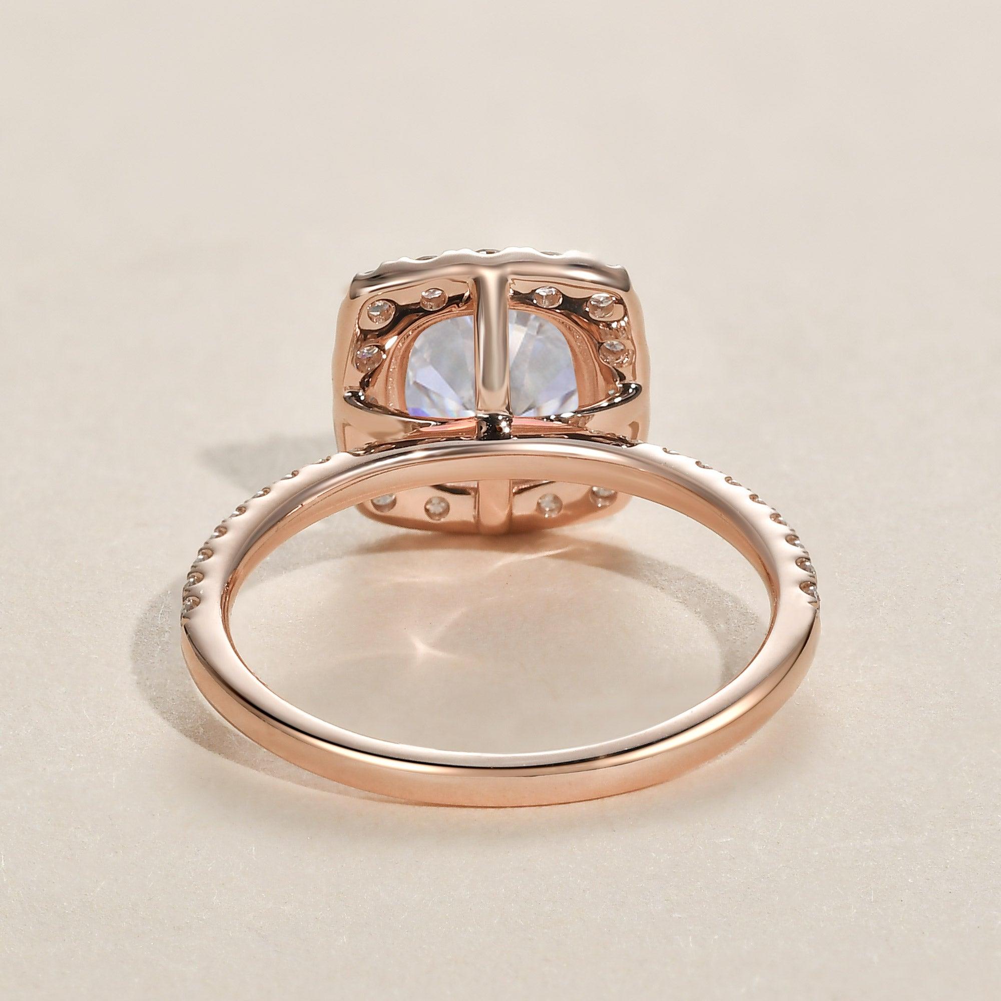 1.0ct Cushion Cut Moissanite Pave Halo Gold Ring - Felicegals 丨Wedding ring 丨Fashion ring 丨Diamond ring 丨Gemstone ring