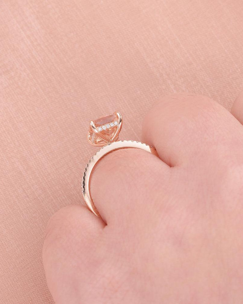 7*9mm Peachy Morganite Radiant Cut Ring - Felicegals 丨Wedding ring 丨Fashion ring 丨Diamond ring 丨Gemstone ring--Felicegals