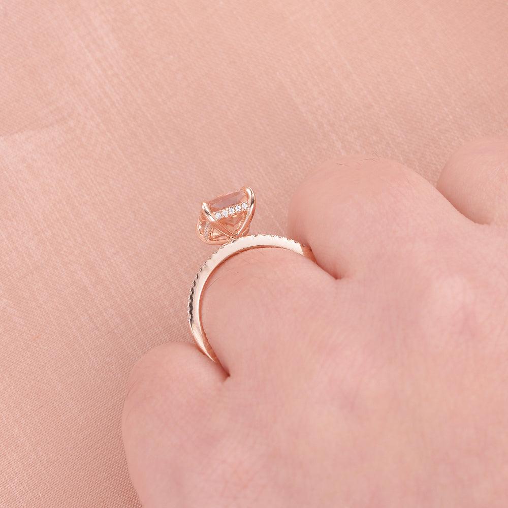 7*9mm Peachy Morganite Radiant Cut Ring - Felicegals 丨Wedding ring 丨Fashion ring 丨Diamond ring 丨Gemstone ring--Felicegals