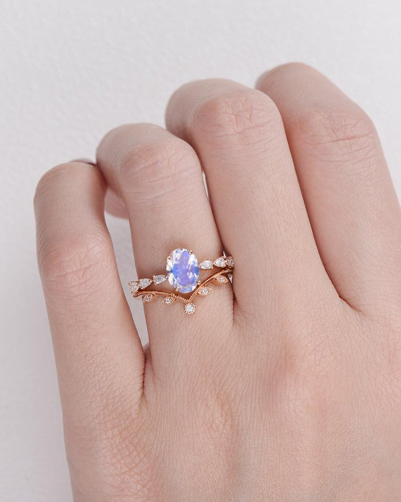 Blue Moonstone Set 2pcs Chevron Ring - Felicegals