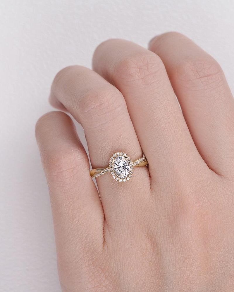 1.5ct Oval Moissanite Twist Vintage Halo Ring - Felicegals 丨Wedding ring 丨Fashion ring 丨Diamond ring 丨Gemstone ring