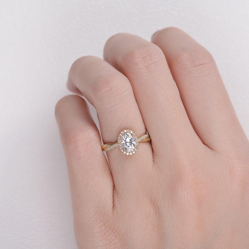 1.5ct Oval Moissanite Twist Vintage Halo Ring - Felicegals 丨Wedding ring 丨Fashion ring 丨Diamond ring 丨Gemstone ring