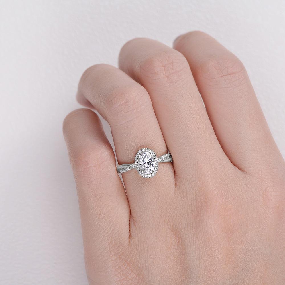 1.5ct Oval Moissanite Twist Vintage Halo Ring - Felicegals 丨Wedding ring 丨Fashion ring 丨Diamond ring 丨Gemstone ring