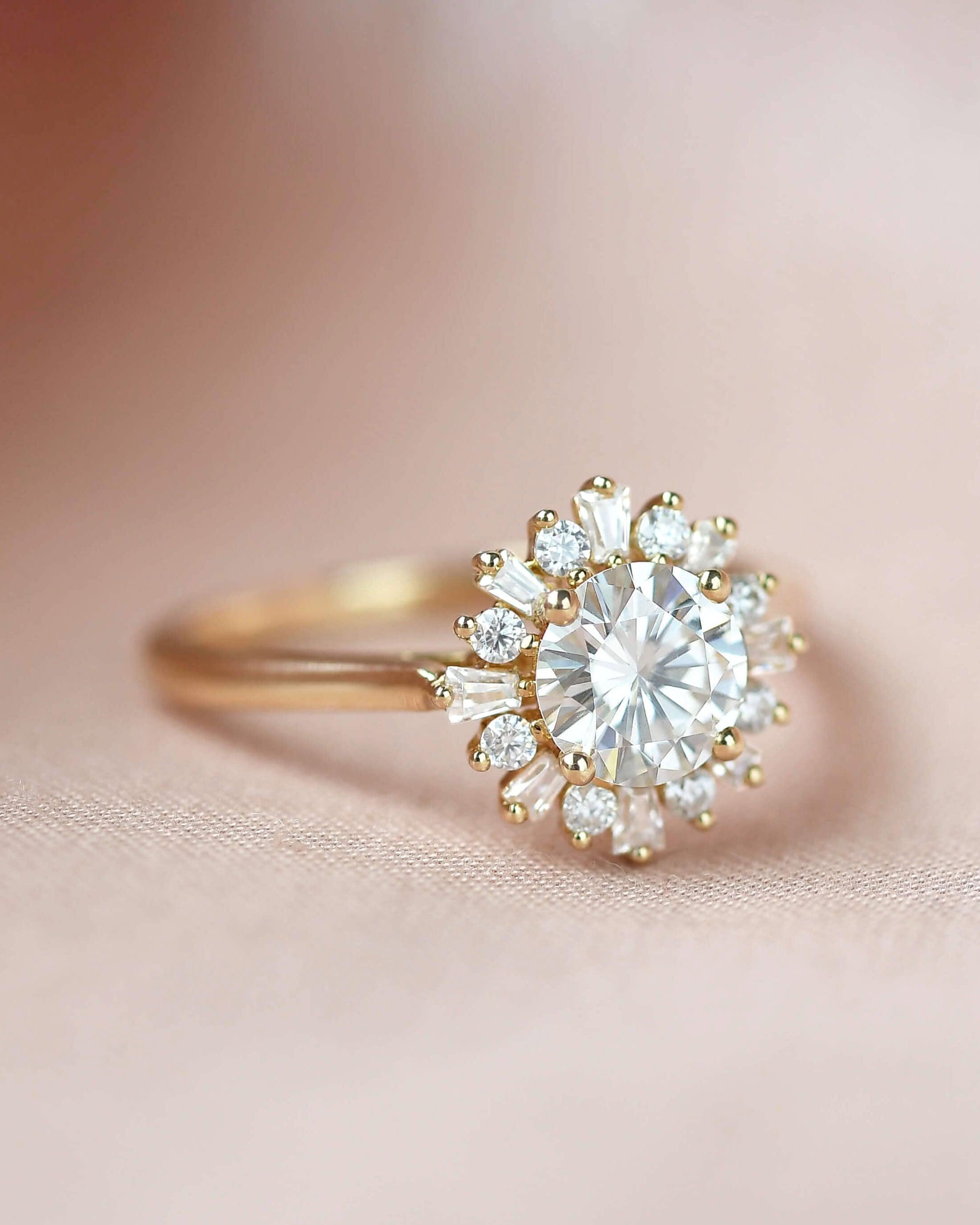 Moissanite Halo Yellow Gold Inspired Ring - Felicegals 丨Wedding ring 丨Fashion ring 丨Diamond ring 丨Gemstone ring--Felicegals
