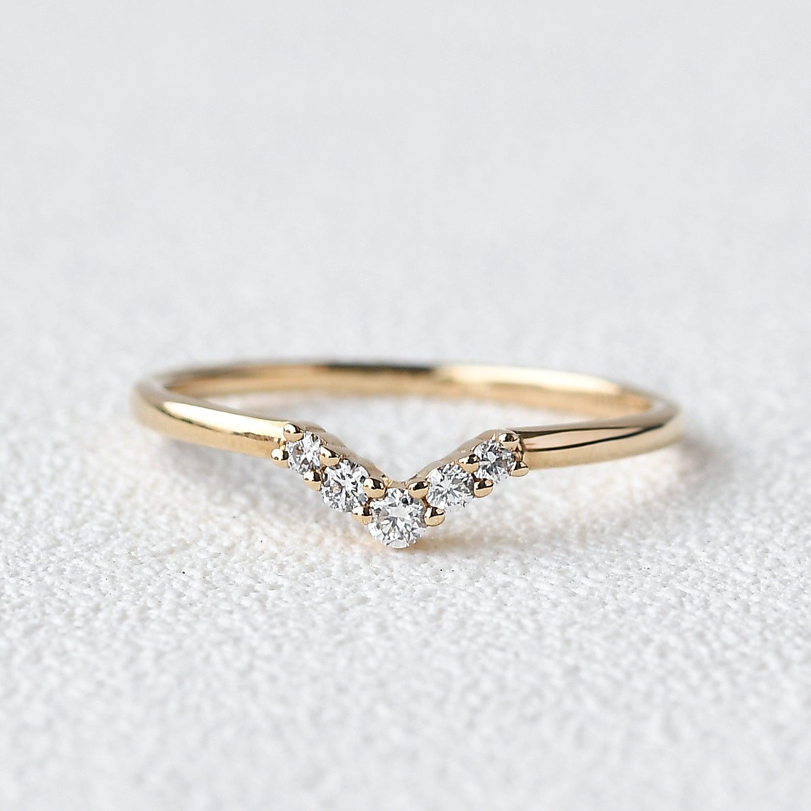 Chevron V Shaped Moissanite Yellow Gold Ring - Felicegals