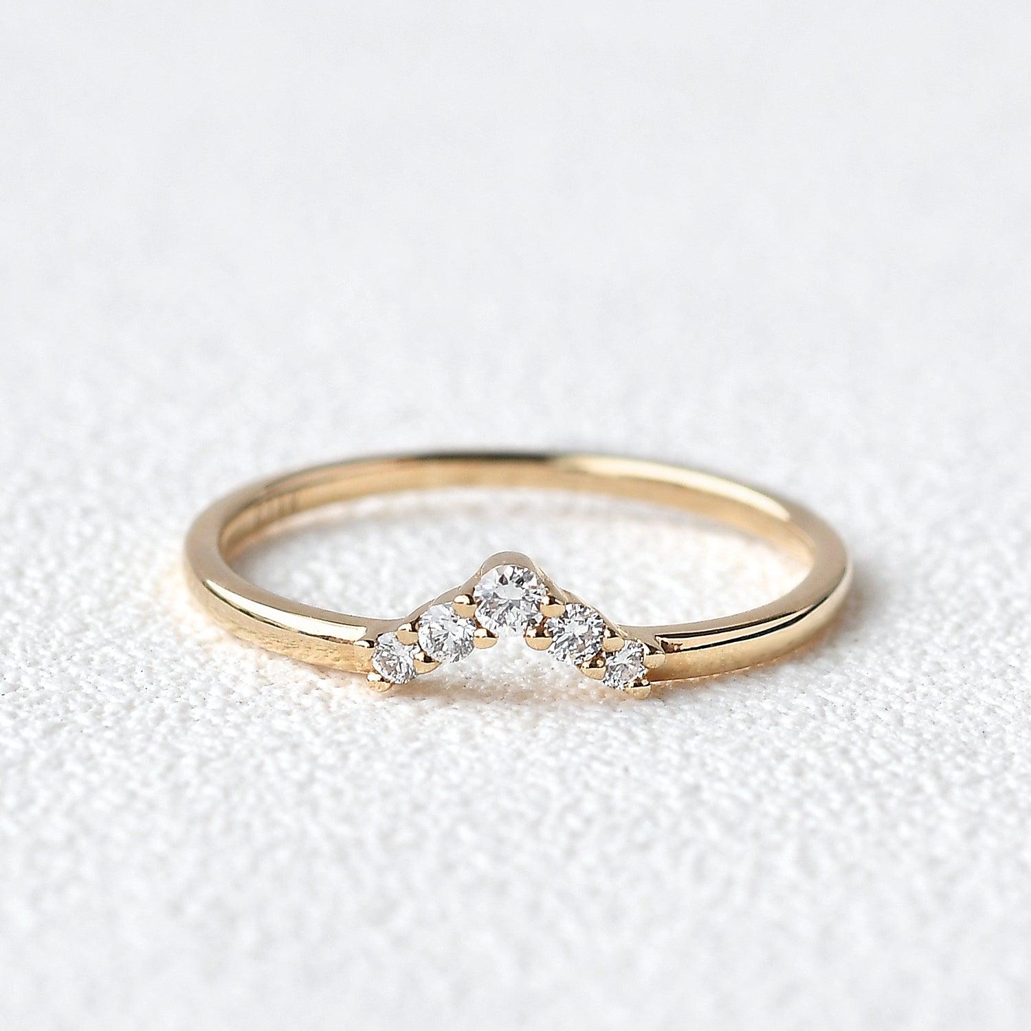 Chevron V Shaped Moissanite Yellow Gold Ring - Felicegals