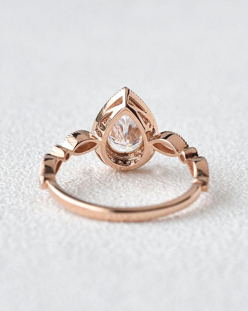 1.5ct Pear Cut Halo Colorless Moissanite Ring - Felicegals