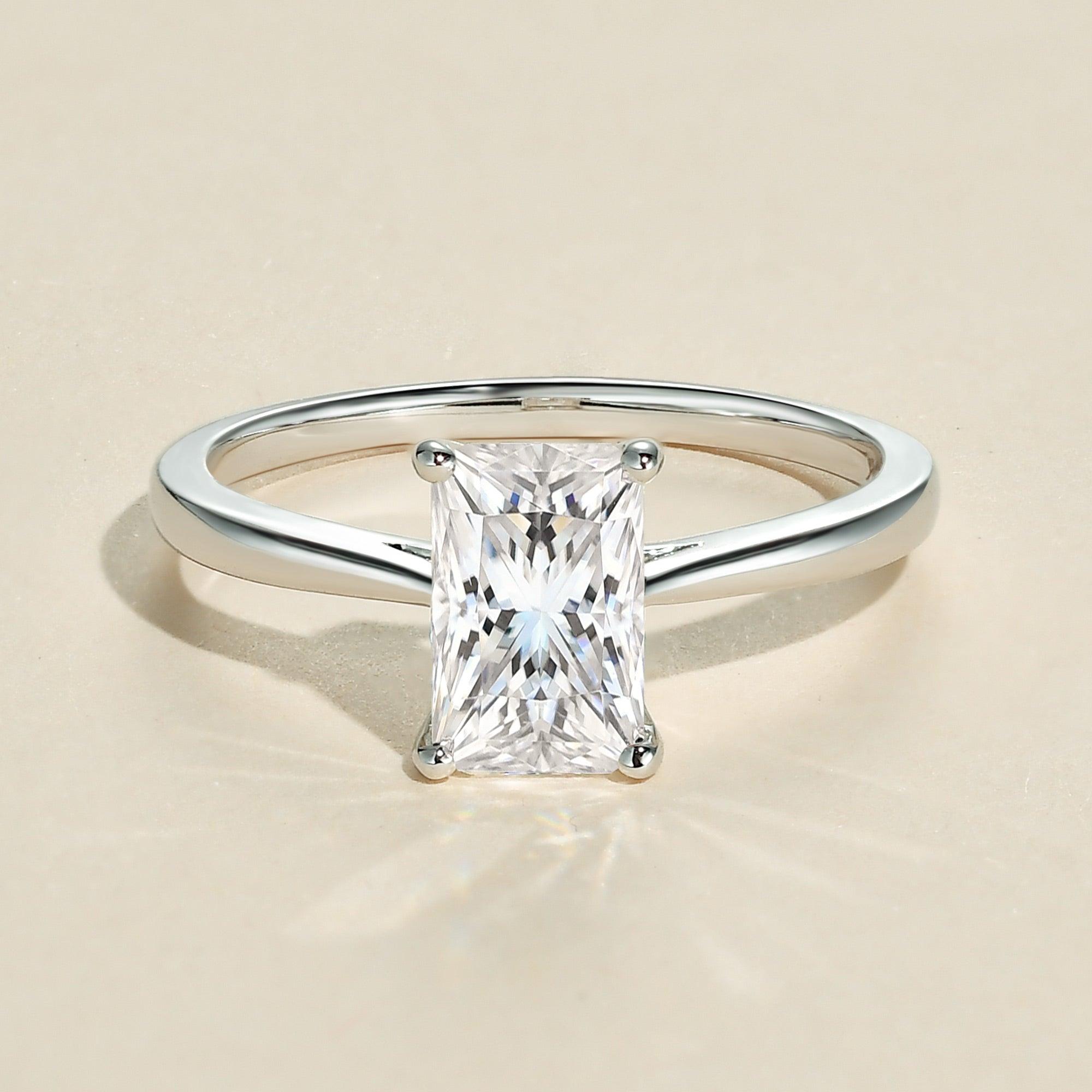 2.0ct Baguette Cut Moissanite Classic Solitaire Ring - Felicegals 丨Wedding ring 丨Fashion ring 丨Diamond ring 丨Gemstone ring