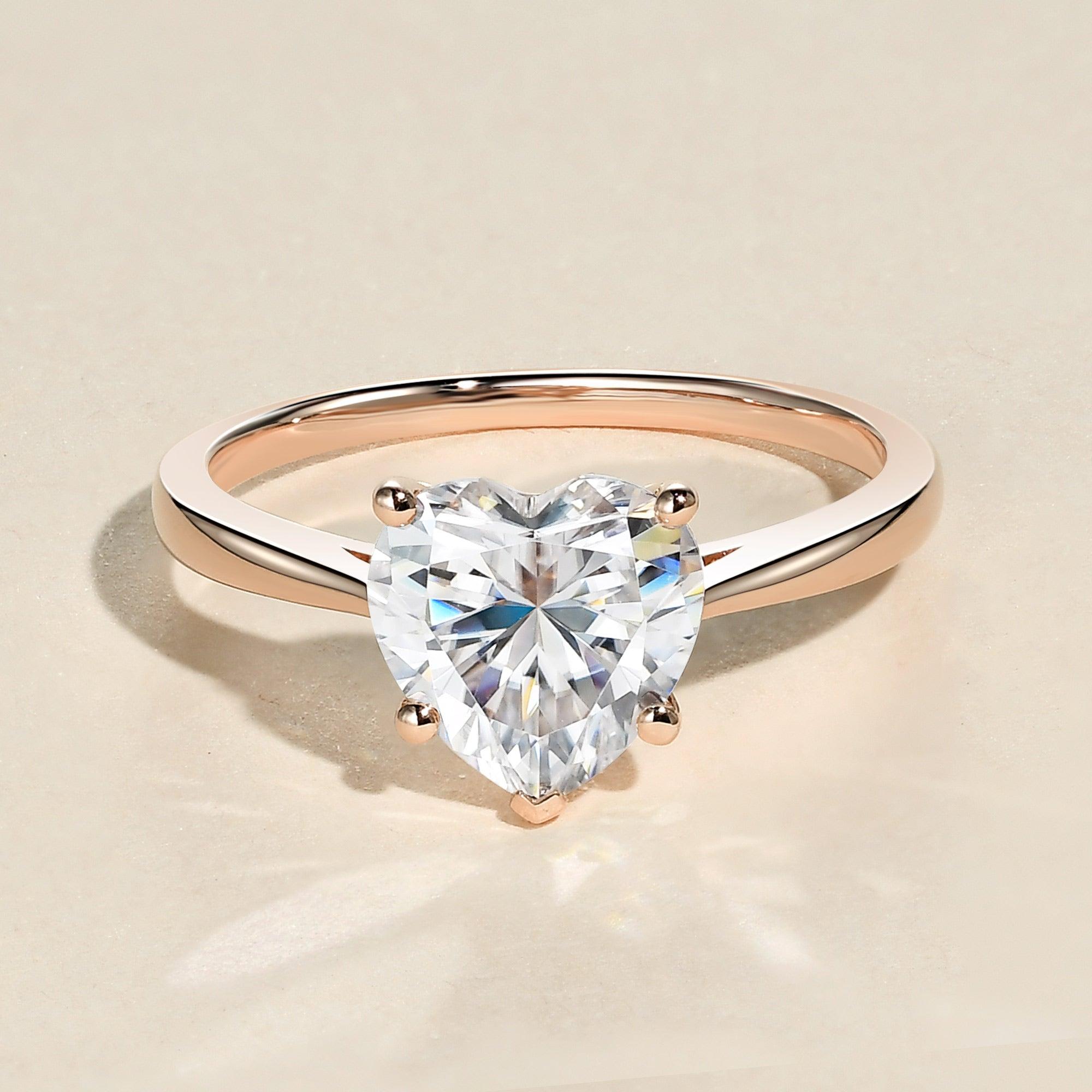 2.0ct Heart Shaped Moissanite Classic Solitaire Ring - Felicegals 丨Wedding ring 丨Fashion ring 丨Diamond ring 丨Gemstone ring