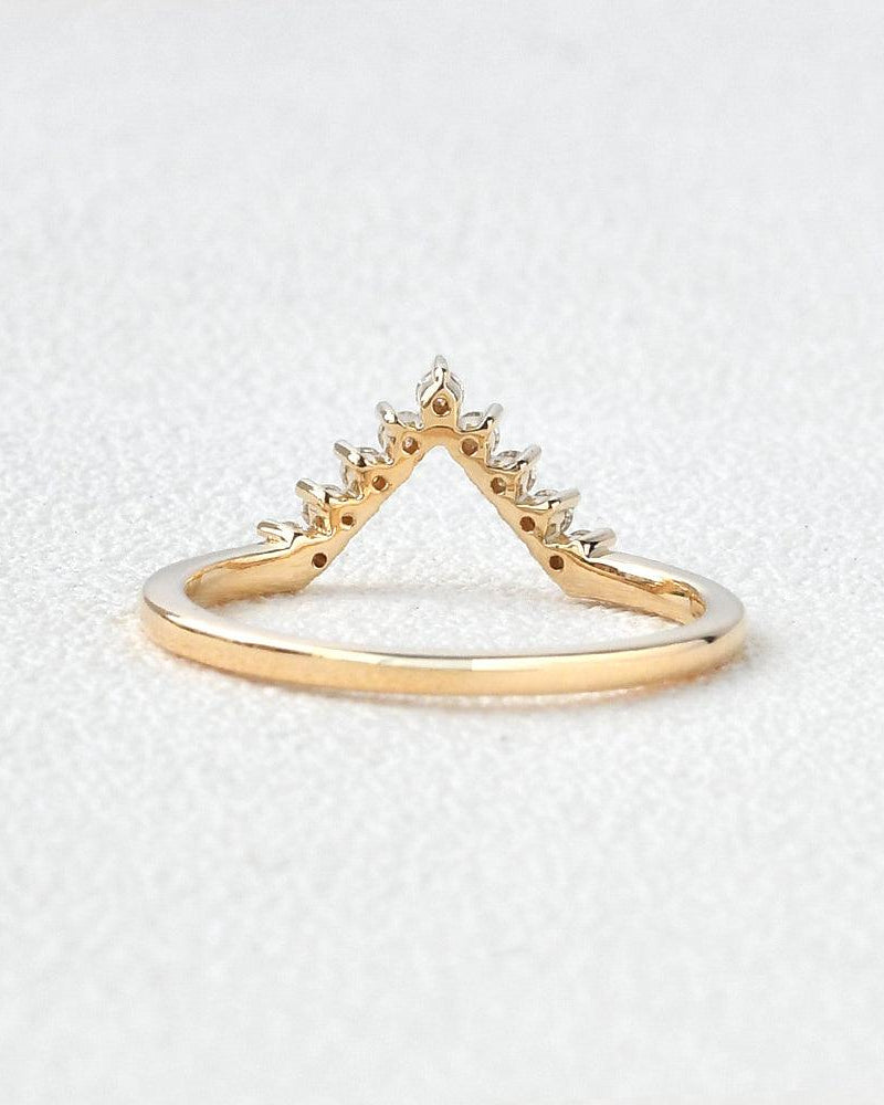 Chevron V Shaped Moissanite Yellow Gold Ring - Felicegals