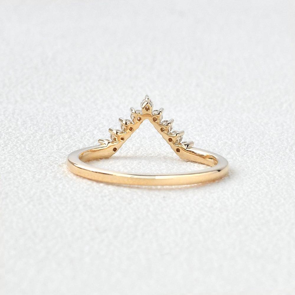 Chevron V Shaped Moissanite Yellow Gold Ring - Felicegals