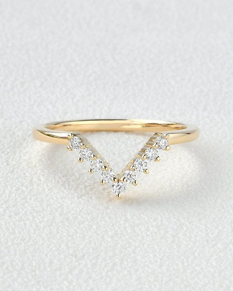 Chevron V Shaped Moissanite Yellow Gold Ring - Felicegals
