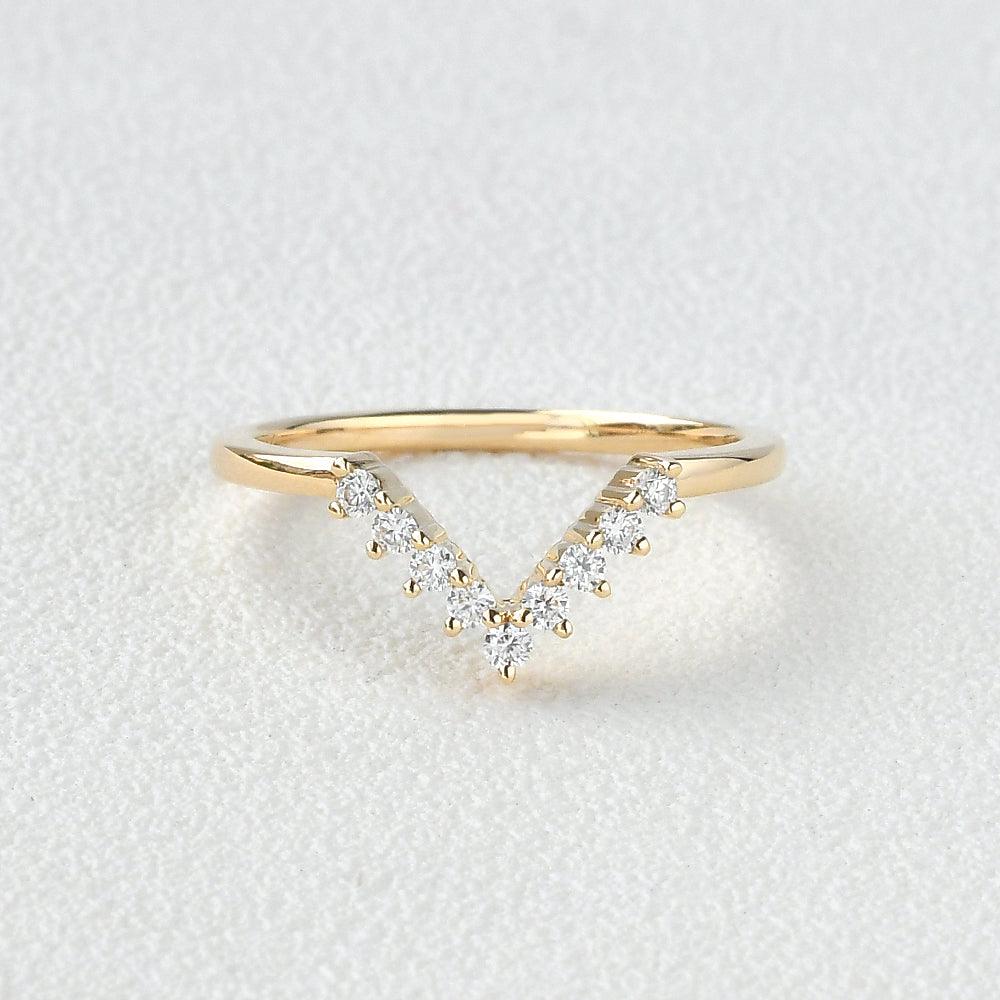Chevron V Shaped Moissanite Yellow Gold Ring - Felicegals