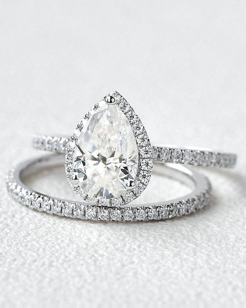 1.2ct Pear Shaped Moissanite White Gold Ring Set 2pcs - Felicegals