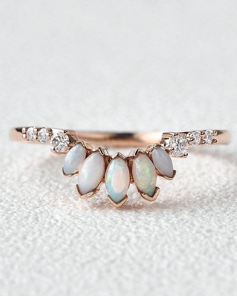 Natural Marquoise Opal Band Ring - Felicegals