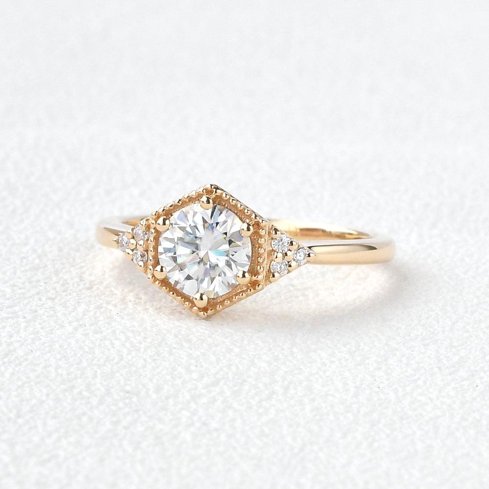 Geometric Moissanite Yellow Gold Ring - Felicegals