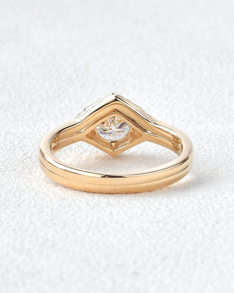 Geometric Moissanite Yellow Gold Ring Set 2pcs - Felicegals