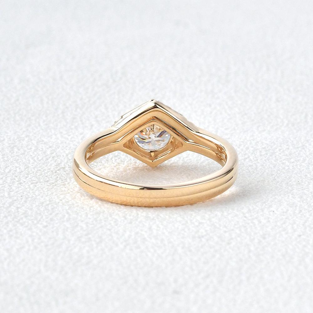 Geometric Moissanite Yellow Gold Ring Set 2pcs - Felicegals