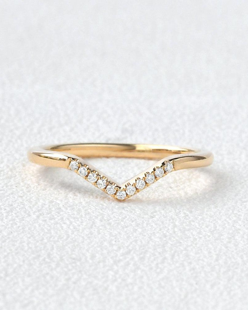 Chevron V Shaped Moissanite Yellow Gold Ring - Felicegals