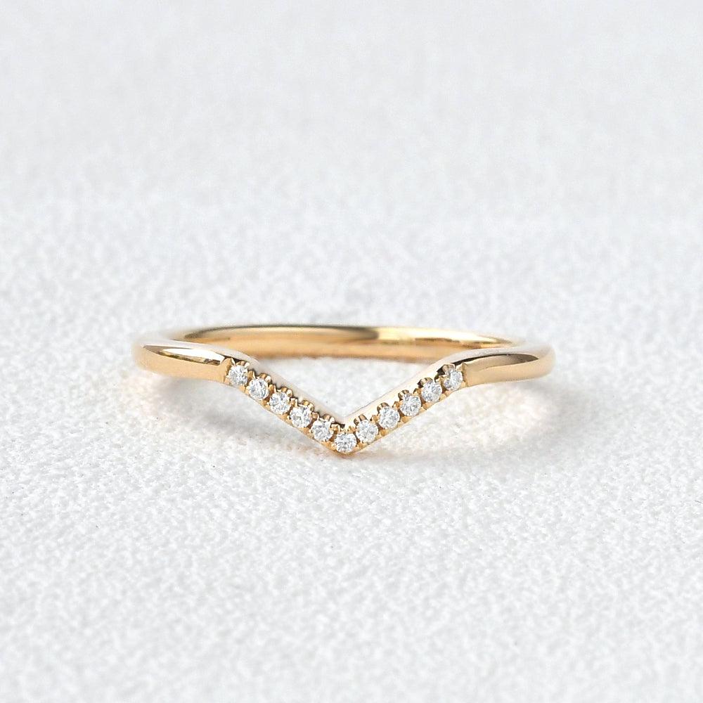 Chevron V Shaped Moissanite Yellow Gold Ring - Felicegals