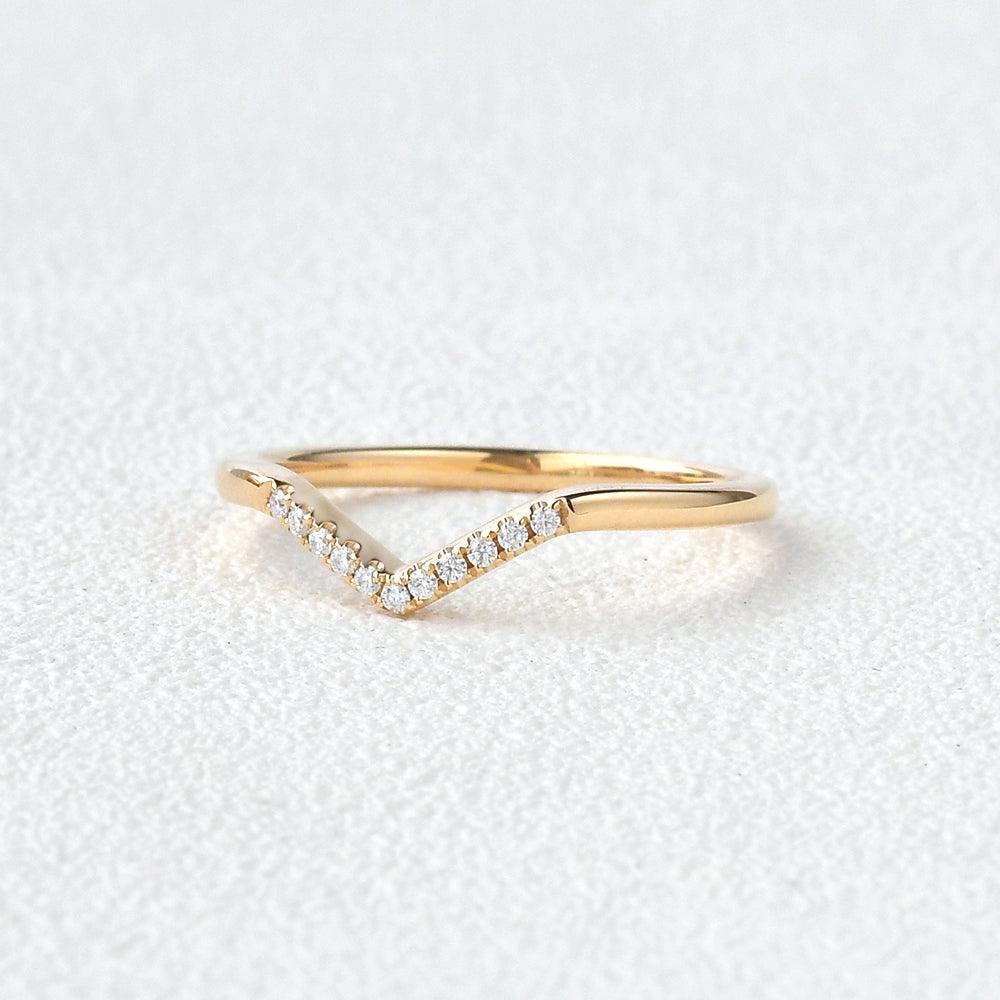 Chevron V Shaped Moissanite Yellow Gold Ring - Felicegals
