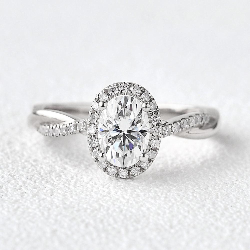 1.5ct Oval Moissanite Twist Vintage Halo Ring - Felicegals 丨Wedding ring 丨Fashion ring 丨Diamond ring 丨Gemstone ring