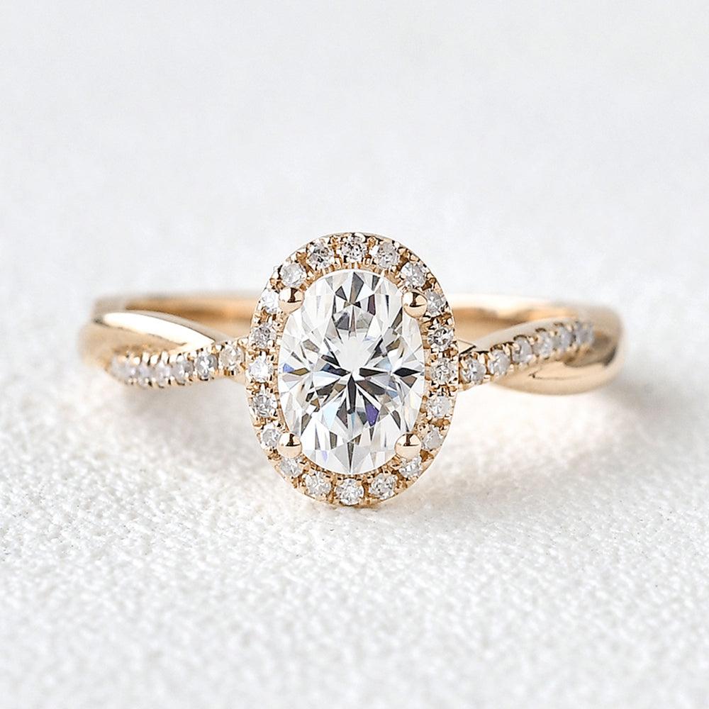 1.5ct Oval Moissanite Twist Vintage Halo Ring - Felicegals 丨Wedding ring 丨Fashion ring 丨Diamond ring 丨Gemstone ring