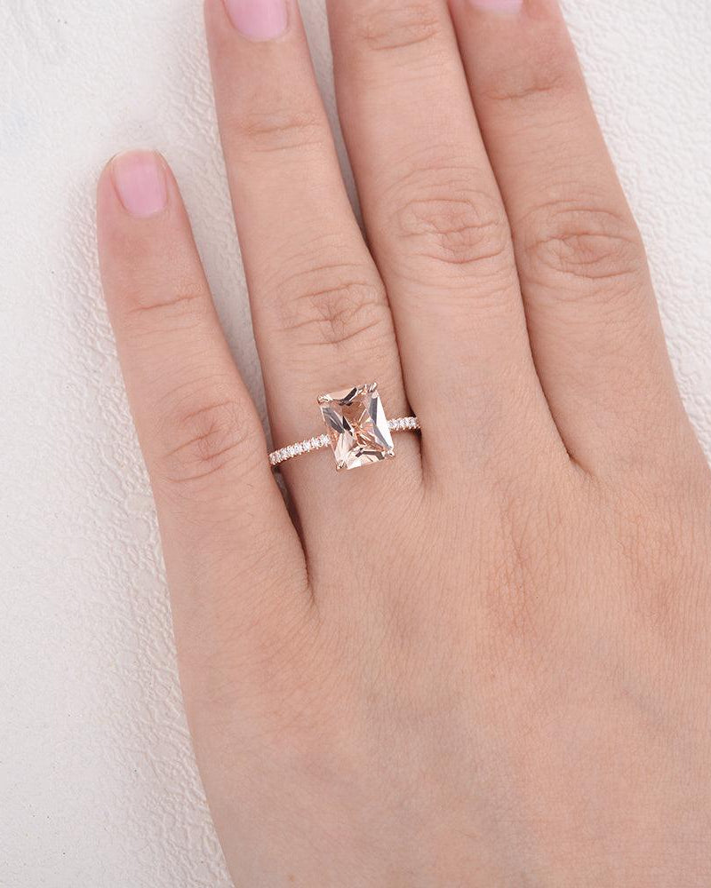7*9mm Peachy Morganite Radiant Cut Ring - Felicegals