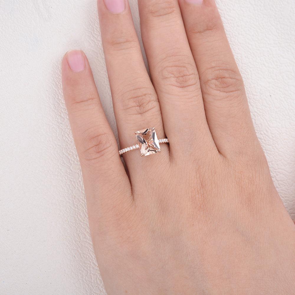 7*9mm Peachy Morganite Radiant Cut Ring - Felicegals