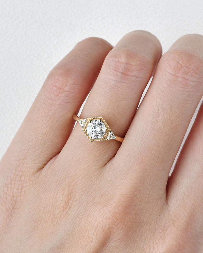 Geometric Moissanite Yellow Gold Ring - Felicegals