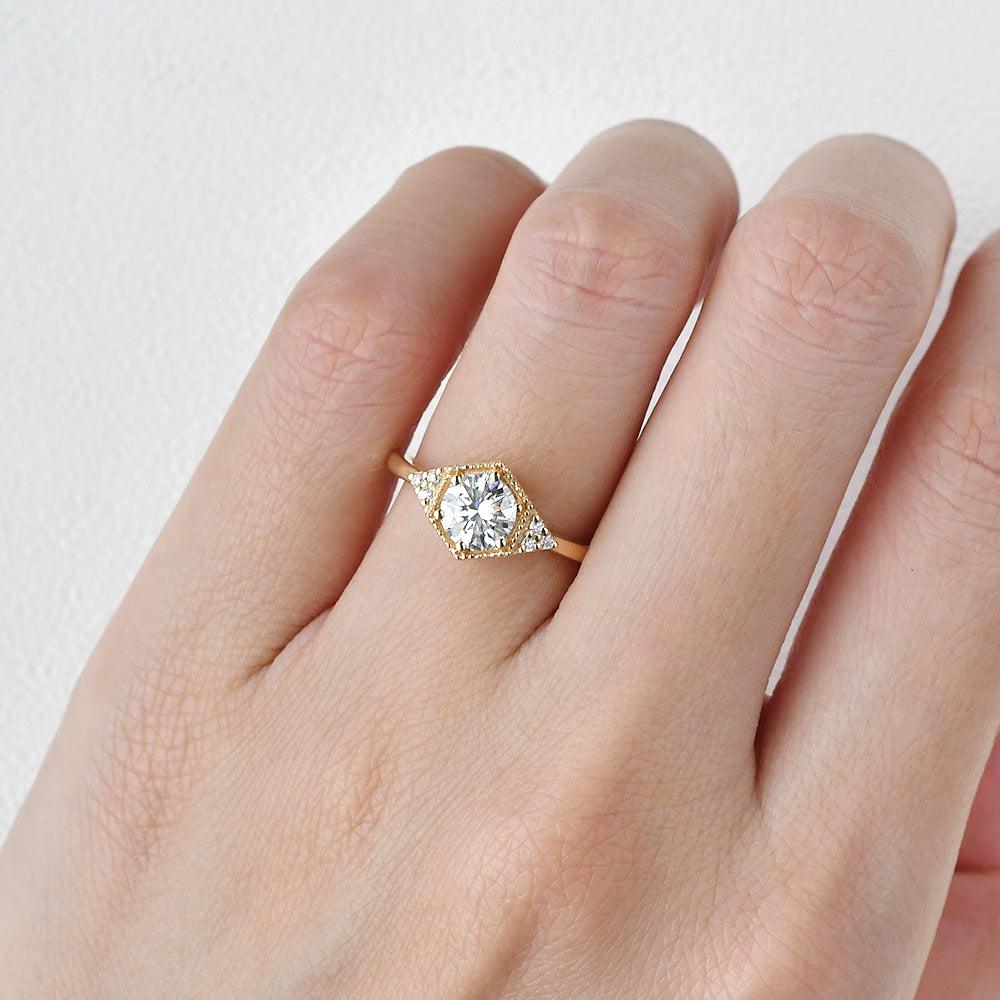 Geometric Moissanite Yellow Gold Ring - Felicegals
