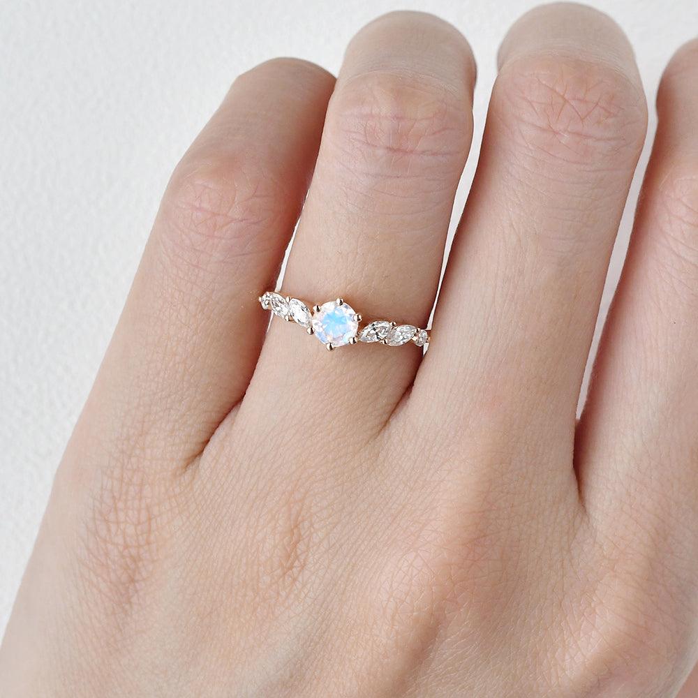Moonstone & Moissanite Rose Gold Ring - Felicegals