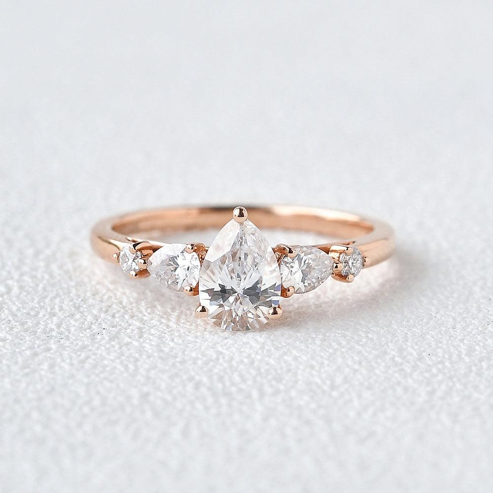 Pear Shaped Moissanite Rose Gold Ring - Felicegals