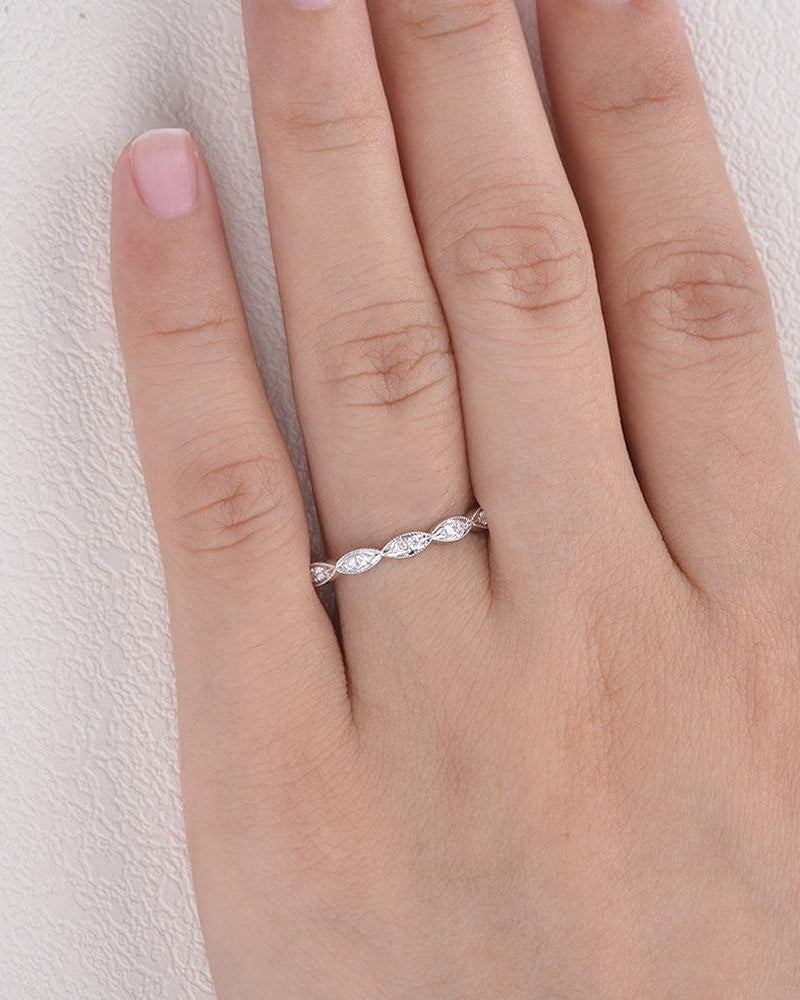 Art Deco Moissanite White Gold Wedding Band - Felicegals