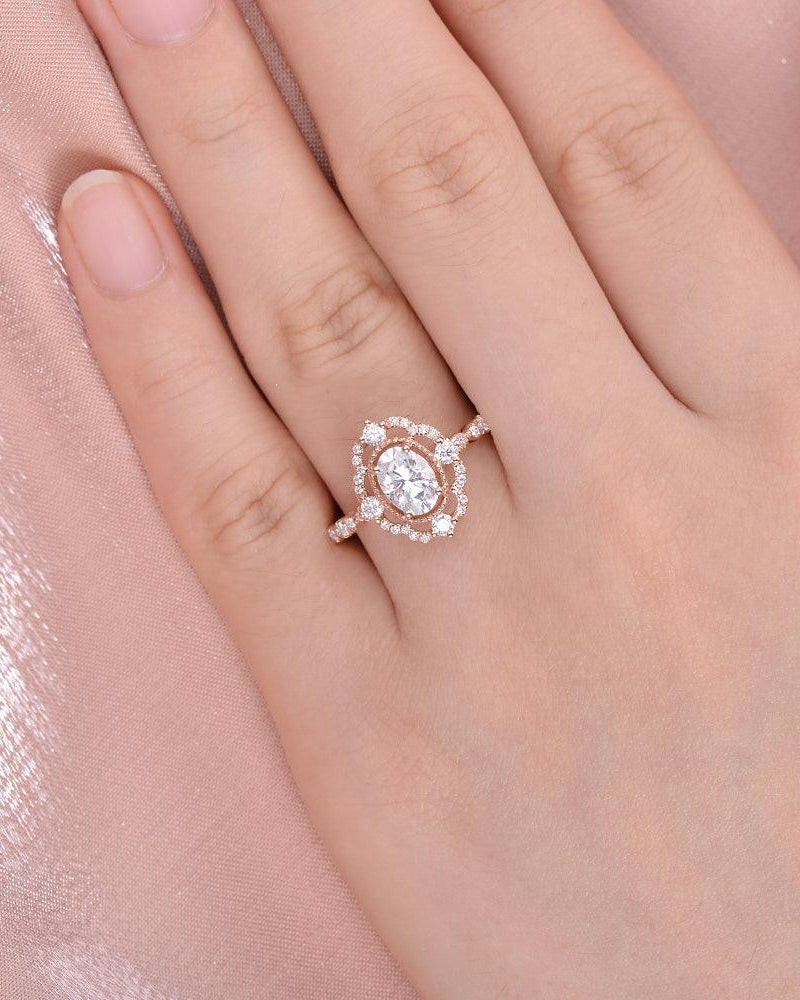 Oval Shaped Moissanite Engagement Bridal Ring - Felicegals