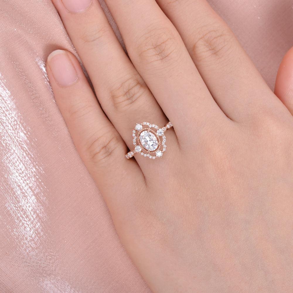 Oval Shaped Moissanite Engagement Bridal Ring - Felicegals