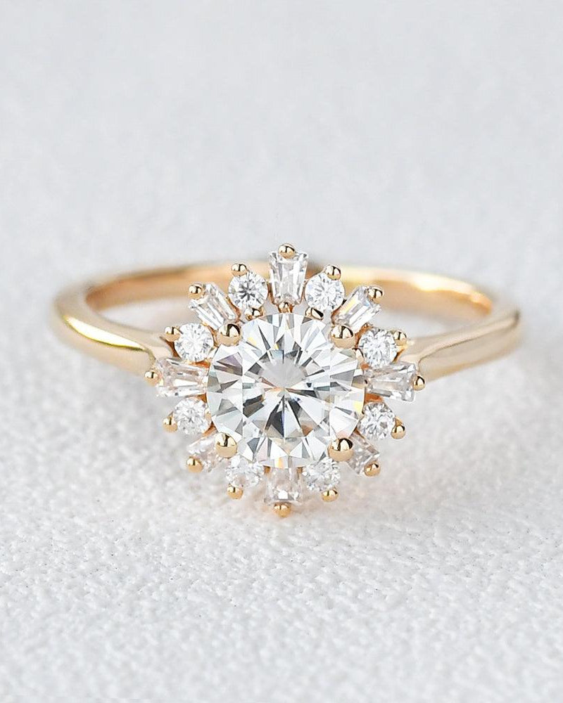 Moissanite Halo Yellow Gold Inspired Ring - Felicegals