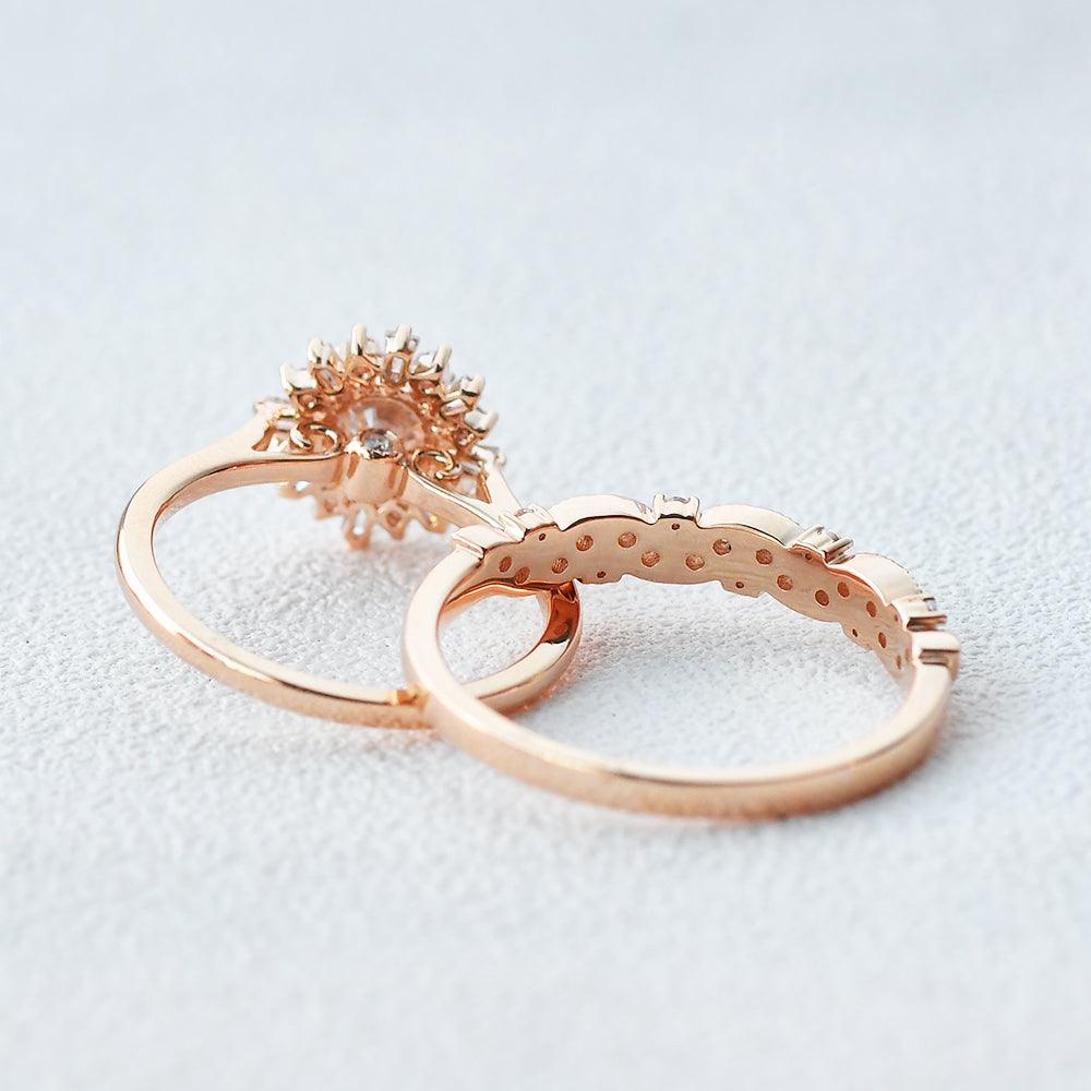 Moissanite Halo Yellow Gold Inspired Ring Set 2pcs - Felicegals