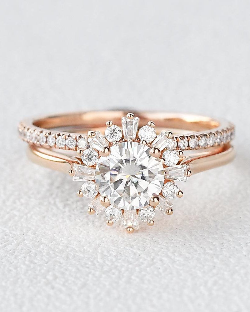 Moissanite Halo Inspired Eternity Ring Set 2pcs - Felicegals