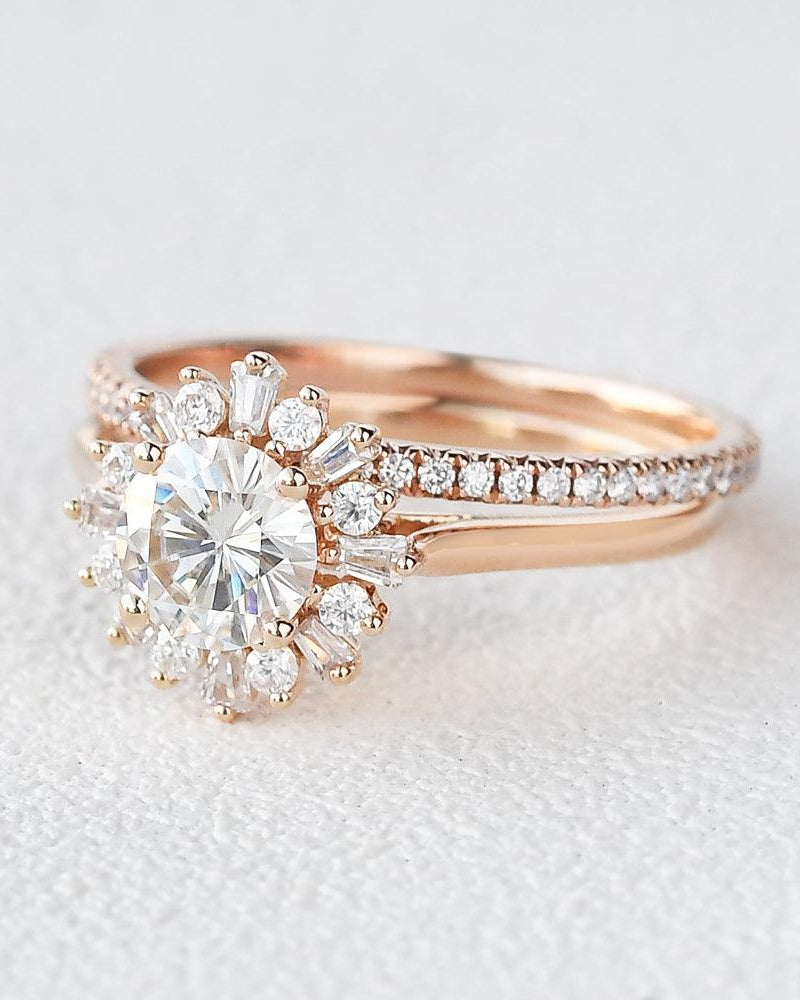 Moissanite Halo Inspired Eternity Ring Set 2pcs - Felicegals