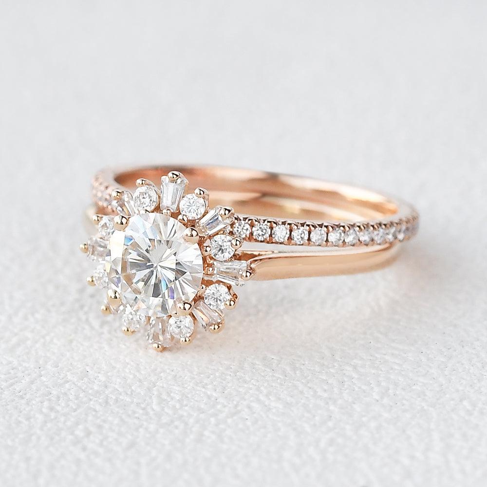 Moissanite Halo Inspired Eternity Ring Set 2pcs - Felicegals
