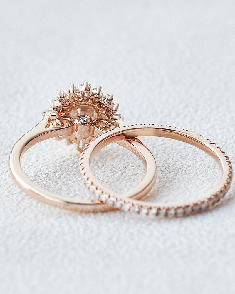 Moissanite Halo Inspired Eternity Ring Set 2pcs - Felicegals