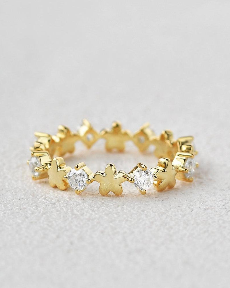 Moissanite Flower Inspied Cluster Rose Gold Band - Felicegals 丨Wedding ring 丨Fashion ring 丨Diamond ring 丨Gemstone ring--Felicegals 丨Wedding ring 丨Fashion ring 丨Diamond ring 丨Gemstone ring