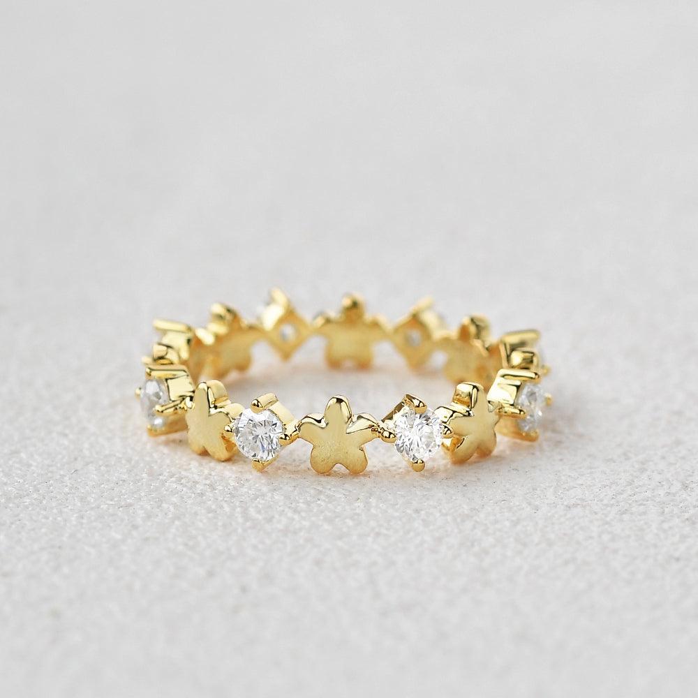 Moissanite Flower Inspied Cluster Rose Gold Band - Felicegals 丨Wedding ring 丨Fashion ring 丨Diamond ring 丨Gemstone ring--Felicegals 丨Wedding ring 丨Fashion ring 丨Diamond ring 丨Gemstone ring