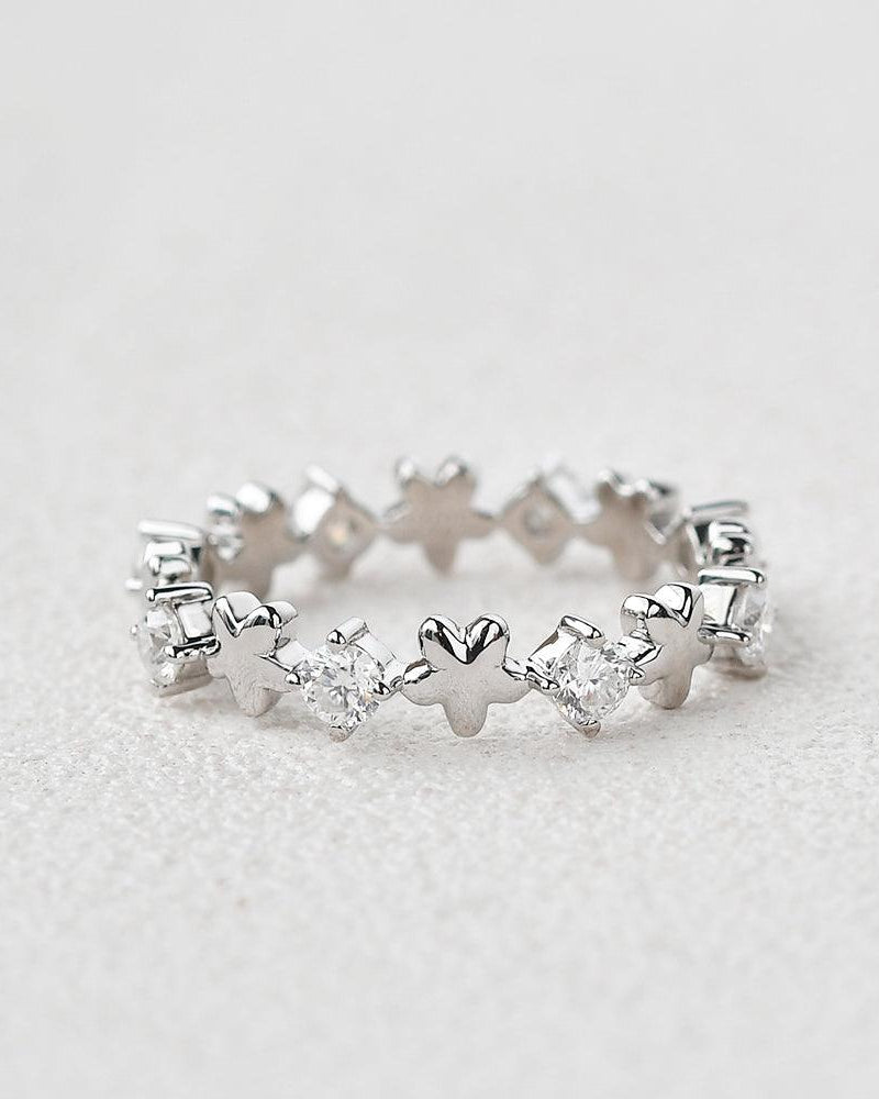 Moissanite Flower Inspied Cluster Rose Gold Band - Felicegals 丨Wedding ring 丨Fashion ring 丨Diamond ring 丨Gemstone ring--Felicegals 丨Wedding ring 丨Fashion ring 丨Diamond ring 丨Gemstone ring