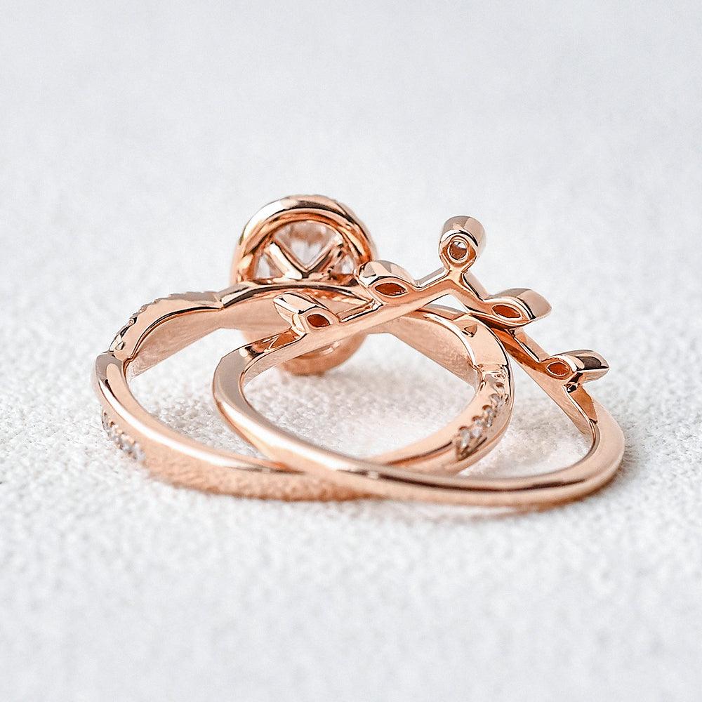 Oval 1.5ct Moissanite Chevron Bridal Set 2pcs Ring - Felicegals