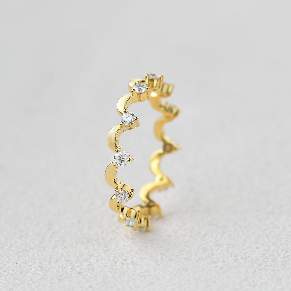 Moissanite Wave Inspied Cluster Rose Gold Band - Felicegals 丨Wedding ring 丨Fashion ring 丨Diamond ring 丨Gemstone ring--Felicegals 丨Wedding ring 丨Fashion ring 丨Diamond ring 丨Gemstone ring