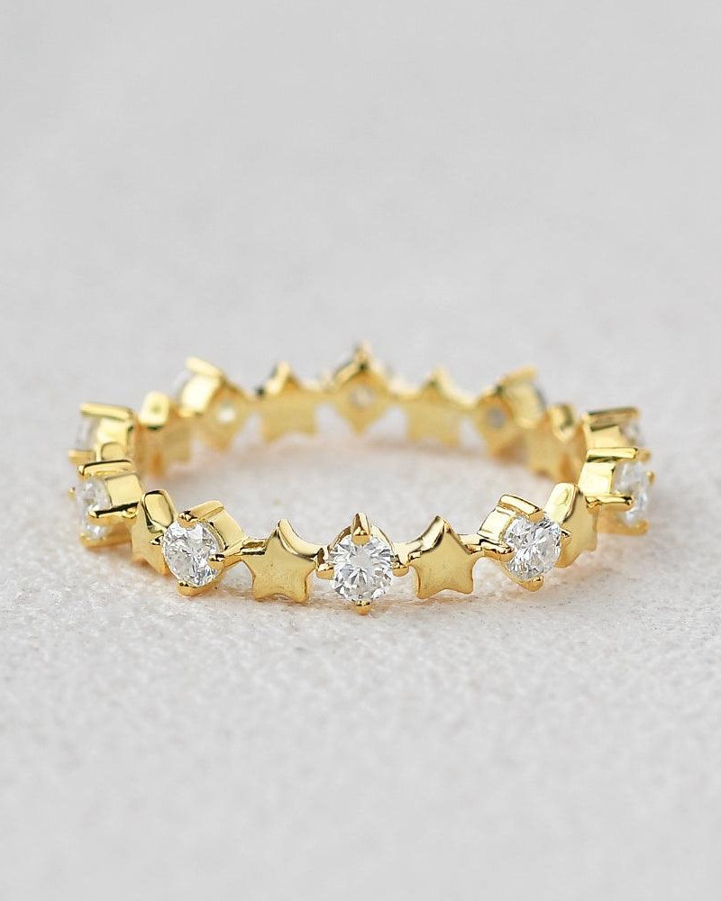 Moissanite Star Inspied Cluster Rose Gold Band - Felicegals 丨Wedding ring 丨Fashion ring 丨Diamond ring 丨Gemstone ring--Felicegals 丨Wedding ring 丨Fashion ring 丨Diamond ring 丨Gemstone ring