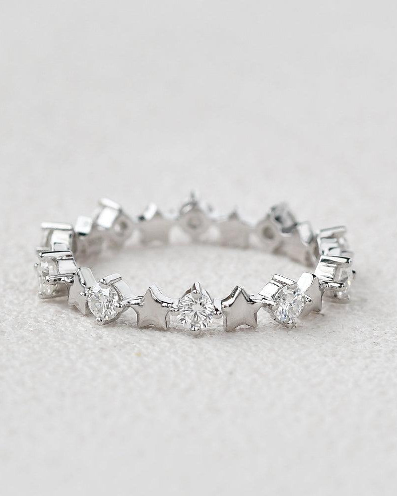 Moissanite Star Inspied Cluster Rose Gold Band - Felicegals 丨Wedding ring 丨Fashion ring 丨Diamond ring 丨Gemstone ring--Felicegals 丨Wedding ring 丨Fashion ring 丨Diamond ring 丨Gemstone ring